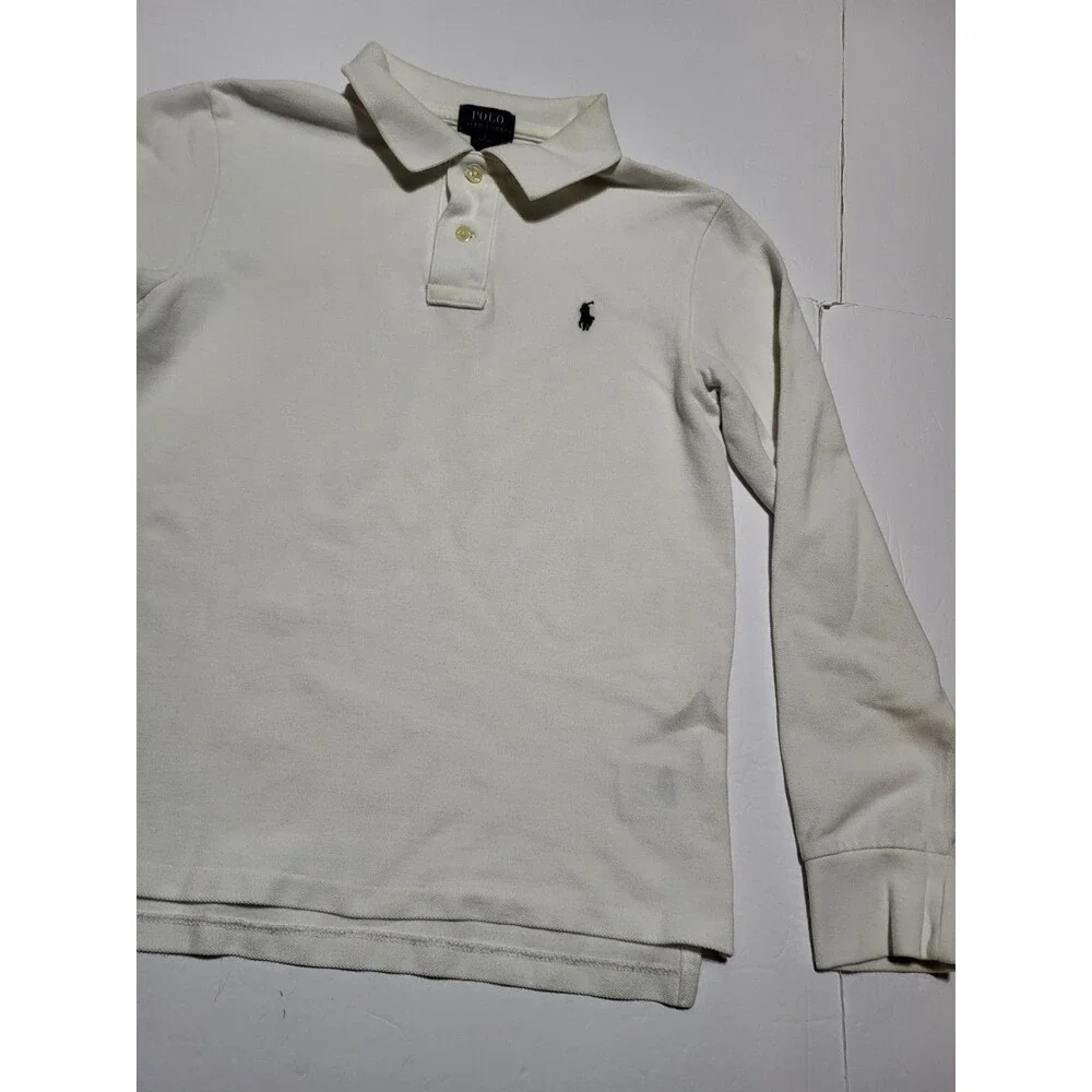 (#L4) Polo Ralph Lauren White Polo Long Sleeve Sz Youth Large (14-16l